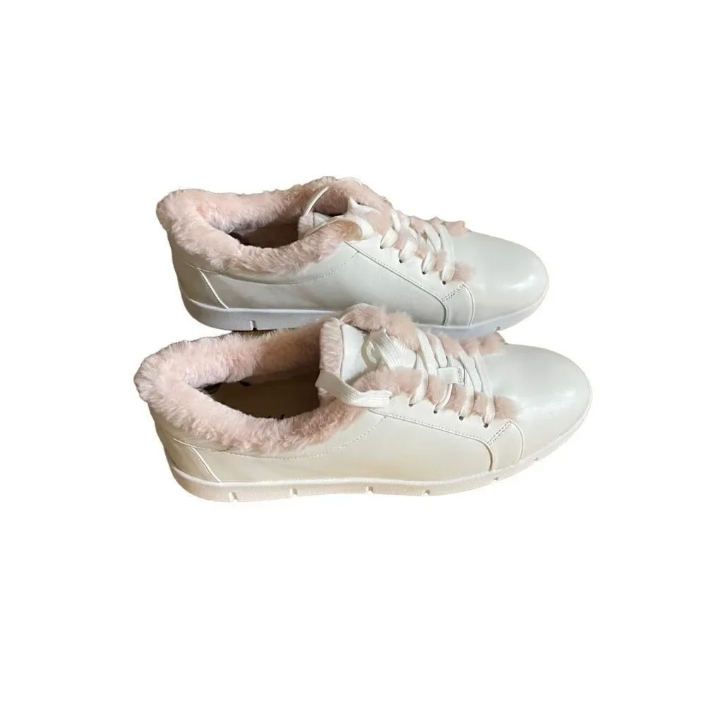 Vaneli pink fleece sneakers white leather 11.5